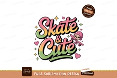 Cute skater girl with pink helmet and skateboard image Product Image 1