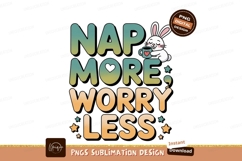 Nap more worry less bunny drinking coffee heart stars Product Image 1