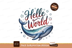 Blue whale with hello world text and stars image Product Image 1