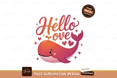 Pink whale with hello love text orange hearts Product Image 1