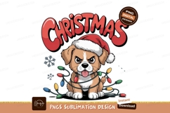 Grumpy puppy tangled in Christmas lights image Product Image 1