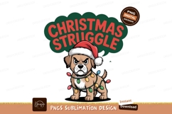 Grumpy dog wearing Christmas hat tangled in lights Product Image 1