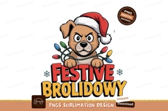 Angry dog wearing santa hat tangled in christmas lights Product Image 1