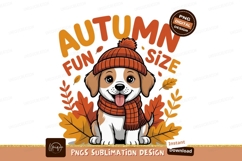 Cute puppy wearing autumn hat and scarf fall leaves Product Image 1