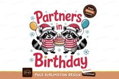 Raccoons celebrating birthday with cake and balloons Product Image 1