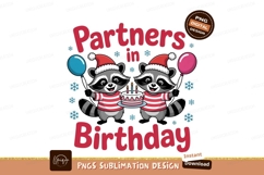 Raccoons celebrate birthday with cake and balloons Product Image 1
