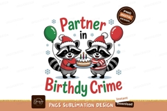 Raccoons wearing santa hats holding birthday cake balloons Product Image 1