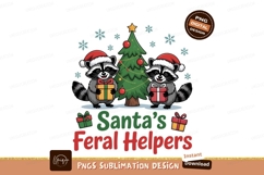 Raccoons wearing Santa hats holding gifts near Christmas tre Product Image 1