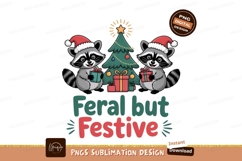 Raccoons wearing santa hats holding gifts near christmas tre Product Image 1