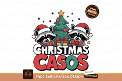 Raccoons wearing santa hats with christmas tree and gifts Product Image 1
