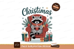 Cozy raccoon enjoys hot drink christmas Product Image 1