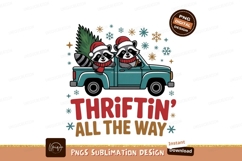 Raccoons driving truck with Christmas tree winter Product Image 1