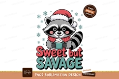Raccoon wearing Santa hat holding hot chocolate scarf Product Image 1