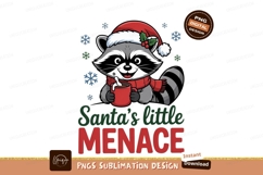 Raccoon wearing Santa hat holding hot chocolate scarf Product Image 1