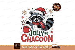 Festive raccoon with hot beverage and holiday text Product Image 1
