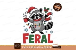Festive raccoon holding mug with lights christmas scarf Product Image 1