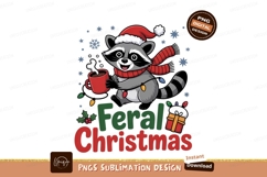 Raccoon wearing santa hat and scarf holding hot cocoa Product Image 1