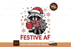 Raccoon wearing santa hat scarf holding hot chocolate Product Image 1
