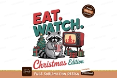 Raccoon eating popcorn watching Christmas tree on television Product Image 1