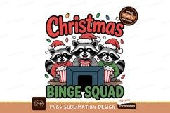 Raccoons Christmas binge watching santa hats Product Image 1
