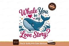 Whale love story cute cartoon ocean heart Product Image 1