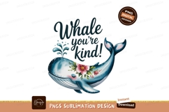 Blue whale with flowers and text pink green Product Image 1