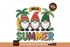 Three gnomes watermelon hats palm trees surfboard image Product Image 1