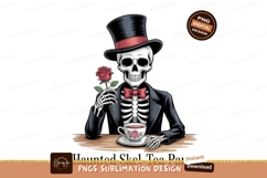 Skeleton gentleman holding red rose with tea image Product Image 1