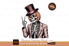 Skeleton pumpkin head top hat suit peace sign image Product Image 1