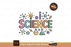 Colorful science symbols and lettering education experiment Product Image 1