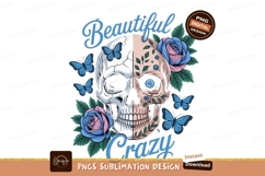 Skull Butterflies Roses blue pink Product Image 1