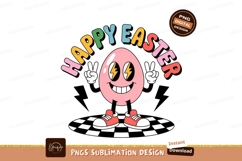 Pink egg character with lightning eyes and peace signs Product Image 1