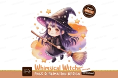 Cute witch flying broomstick stars image Product Image 1