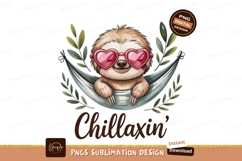 Cute sloth wearing heart sunglasses relaxing in hammock Product Image 1