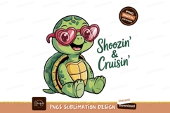 Cute turtle wearing heart sunglasses green pink Product Image 1