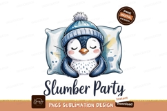 Sleeping penguin wearing hat on pillow blue Product Image 1