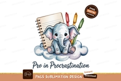 Cute elephant sitting on cloud with pens and notebook Product Image 1