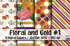 Floral and Gold Digital Paper #1 - 4 Papers Product Image 1