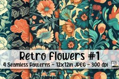 Retro Flowers Digital Paper #1 - 4 Seamless Patterns Product Image 1