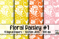 Floral Paisley Digital Paper #1 - 4 Papers Product Image 1