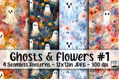 Ghosts and Flowers Digital Paper #1 - 4 Seamless Patterns Product Image 1