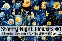 Starry Night Flowers Digital Paper #1 - 4 Seamless Patterns Product Image 1