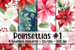 Poinsettias Digital Papers #1 - 4 Seamless Patterns Product Image 1