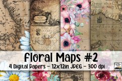 Floral Maps Digital Paper #2 - 4 Papers Product Image 1