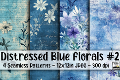 Distressed Blue Florals Digital Paper #2 - 4 Seamless Files Product Image 1