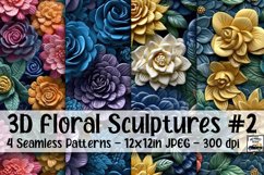 3D Floral Digital Paper #2 - 4 Seamless Patterns Product Image 1
