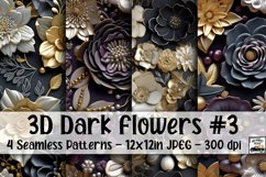 3D Dark Flowers Digital Paper #3 - 4 Seamless Patterns Product Image 1