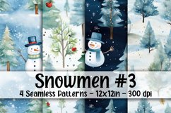 Watercolor Snowmen Digital Papers #3 - 4 Seamless Patterns Product Image 1