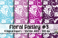 Floral Paisley Digital Paper #3 - 4 Papers Product Image 1