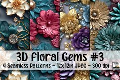 3D Floral Gems Digital Paper #3 - 4 Seamless Patterns Product Image 1